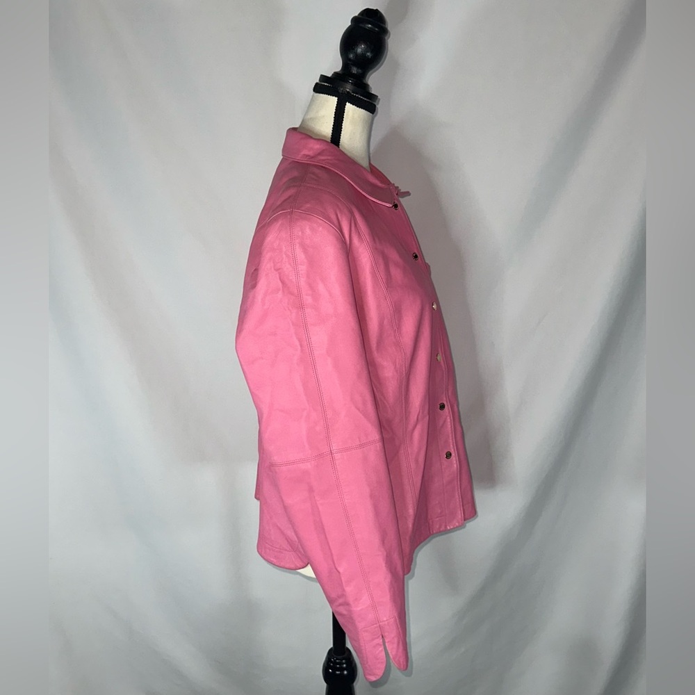 Worth Bubblegum Pink Leather Blazer Jacket Size 14 Butter Soft Quiet Luxury 90s - Picture 6 of 16